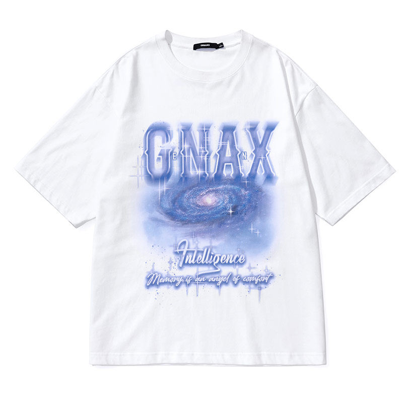 GENANX闪电潮牌夏新款满天星字母印花宽松落肩袖纯棉T恤左航同款