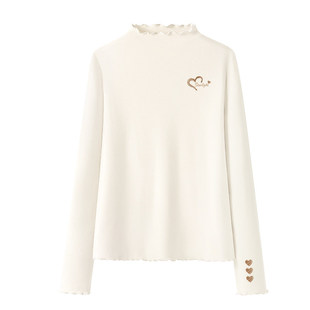 都市丽人打底衫女内搭高级感可外穿冬绒德半高领木耳边白色上衣Y