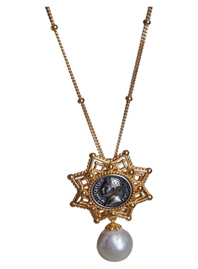 astudio巴洛克珍珠人像古币项链