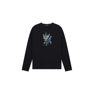 【明星同款】WE11DONE男女同款JEFF怪兽绘图长袖T恤街头感复古