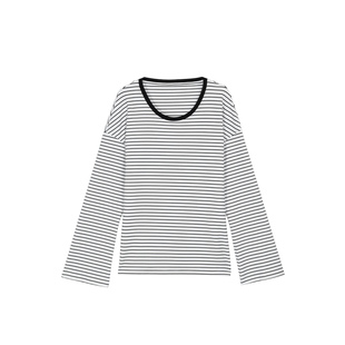 NEVA HU 慵懒日记 松弛感撞色条纹打底衫女气质宽松圆领长袖T恤