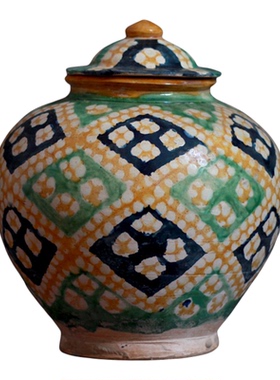 陶器摆件唐三彩罐古物复制品