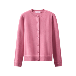 皮皮狗25秋冬新款圆领纯羊绒开衫女纽扣针织外套袖口绣花商场同款