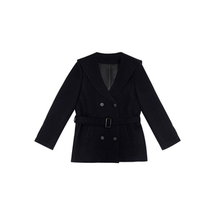 米米子微胖大码胖mm“德拉旧街”休闲通勤黑色海军领长袖外套女冬