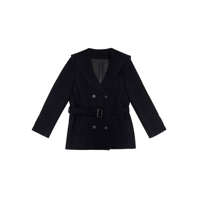 米米子微胖大码胖mm“德拉旧街”休闲通勤黑色海军领长袖外套女冬