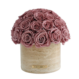 永生花黄洞石真花玫瑰新年礼盒花瓶高级感摆件结婚情人节女生礼物