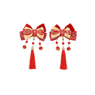 新年红色儿童发夹蝴蝶结发饰古风过年头饰中国风女童汉服假发发卡