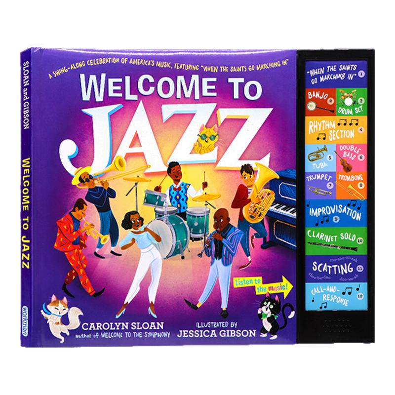 Welcome to Jazz 爵士乐团音乐发声书 进口英文原版正版 儿童音乐启蒙乐器认知发音书玩具书 互动礼品书包含12种乐器声音