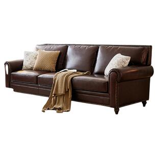 美式大巴顿沙发油蜡皮真皮头层牛皮四人位直排复古小户型客厅家具