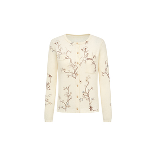 HUI卉100%绵羊毛皎皎玉兰知性绣花针织软糯显瘦开衫毛衫2026新款