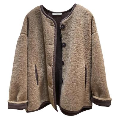 高密羊羔毛撞色外套皮毛一体韩版