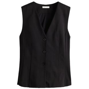 HM女装马甲冬季V领喇叭形时尚无袖针织背心马夹1303388