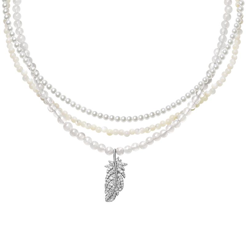 【自营】HEFANG Jewelry/何方珠宝白月光羽毛项链 精致叠戴优雅