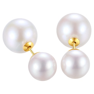 天然淡水爱迪生珍珠耳钉女纯银双珠百搭气质正圆极强光OL轻奢耳饰