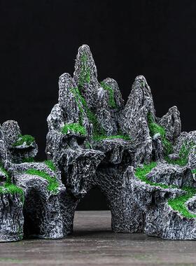 鱼缸造景假山套餐装饰水草石头小摆件小型水族布景内饰躲避洞青苔