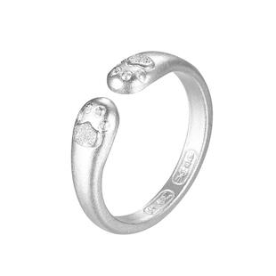 九乐足银999戒指女磨砂平安喜乐猫爪开口指环新中式国风纯银戒指