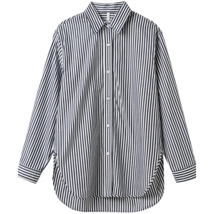 长绒棉 女士纯棉条纹衬衫 全棉宽松通勤衬衣 长袖上衣 春夏款女装