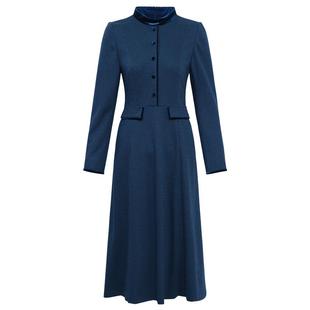 黛玛诗显瘦花裙子秋冬新款时尚轻奢高级感立领格纹连衣裙女长袖