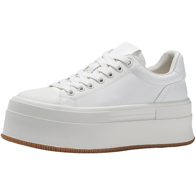 BellaLily2025春季新款韩版简约松糕鞋百搭厚底板鞋经典小白鞋女