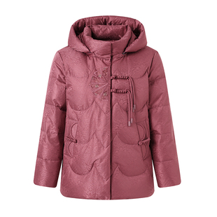 雅鹿羽绒服女短款2025冬新款妈妈装中老年加厚白鸭绒宽松连帽外套