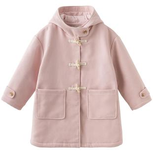 戴维贝拉儿童连帽毛呢外套2026女童新款中长款夹棉大衣中大童冬装