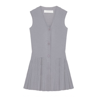 EVAOUXIU针织毛衣连衣裙女2025春季大衣内搭miu风修身背心百褶裙