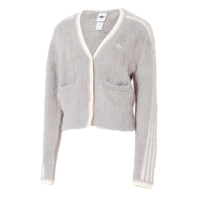 阿迪达斯三叶草女子开衫外套灰色毛绒26春季新款CNY休闲服KT3170