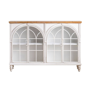 法式奶油风白色拱形实木铁艺展示柜书柜复古餐边柜储物手办柜柜子