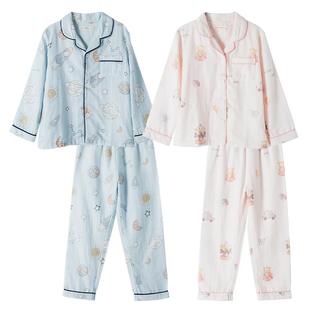 儿童睡衣夏季薄款秋季纯棉纱布男童宝宝春秋新款女童长袖家居服
