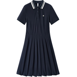 森马连衣裙女夏季撞色polo领短裙字母休闲显瘦运动风学院风百褶裙