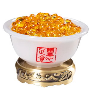藏钰福丰衣足食富贵金饭碗摆件客厅玄关玉石摆设乔迁认干亲礼品