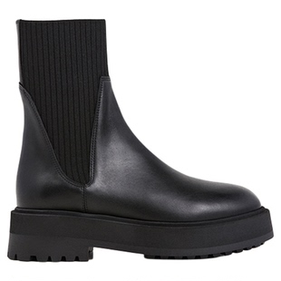 Flattered Aurora女士真皮厚底切尔西中筒靴粗跟瘦瘦弹力靴26新品