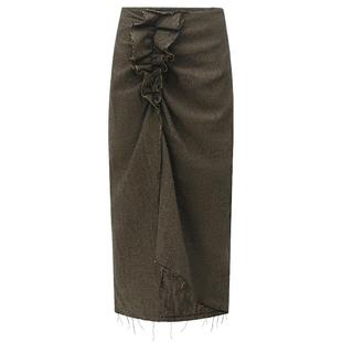 [底价清仓]COCOBELLA通勤半身裙女不规则毛边气质包臀裙HS926