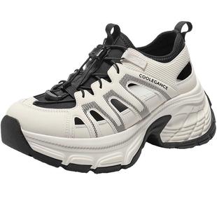 周雨彤同款百丽女鞋厚底老爹鞋新款透气舒适运动凉鞋D5J1DBK5