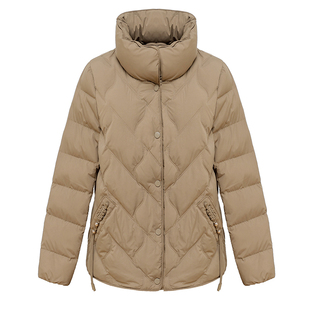 卡其色立领轻薄短款羽绒服2025年冬季新款中老年妈妈白鸭绒外套冬