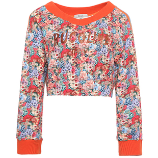 【棉】Ruco Line如卡莱圆领长袖女士V领印花卫衣短款上衣商场同款