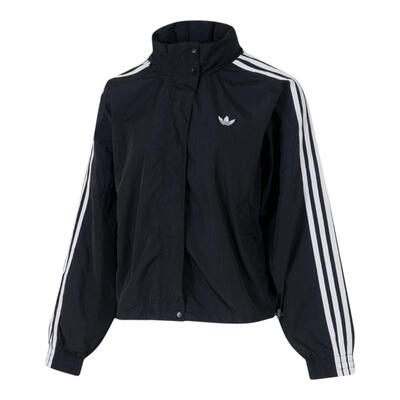 阿迪达斯三叶草外套女2025新款黑色运动上衣三条纹复古夹克JX1451