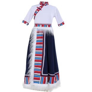 藏族舞蹈服儿童演出服女童少数民族风情舞蹈表演服草原舞半裙新款