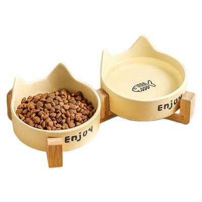 柒哦陶瓷猫碗猫食盆喝水碗一体