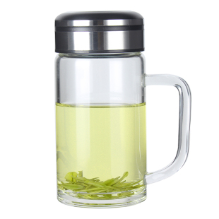 单层玻璃杯带把手透明加厚泡茶杯耐热玻璃杯便携家用500ml有手柄