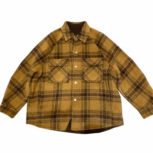 男士高端棉羊毛双面呢短款翻领羊毛绒外套韩版宽松格子加厚夹克潮