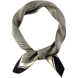 千鸟格真丝西装丝巾男衬衫领口巾桑蚕丝英伦黑白格子小方巾围巾女