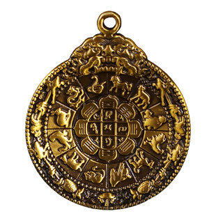 精工 西藏黄铜文殊十二生肖九宫八卦图佛牌吊坠 密宗腰牌 民族品