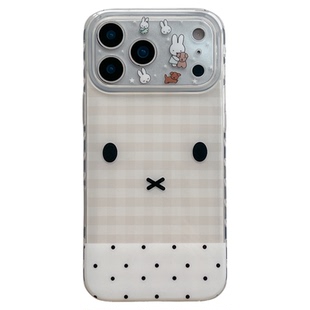 独壳 ins波点拼接兔子表情挂饰适用苹果17promax手机壳简约iPhone16新款15防摔14pro女款13双层壳手机套硬壳