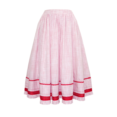 「PETITE线」YUNKIXU原创色织手绘感红格子大摆花边拼纱日系半裙