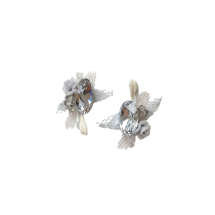 美甲高精品浅蓝山茶花肥方钻饰品夏日纯手工欧根纱闪钻指甲装饰品