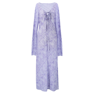 SYT自制 早秋法式波浪纹长袖雪纺连衣裙女2026新款V领修身长裙子