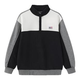 nbakids童装秋冬男女童T恤长袖儿童立领撞色拼接卫衣K243TS150P