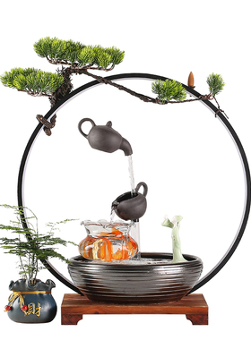 悬壶流水鱼缸办公室桌面开业礼品