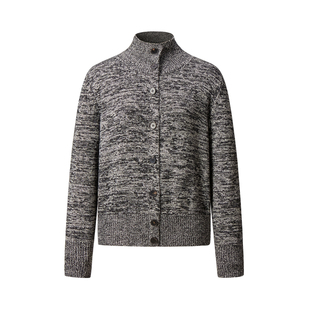 VER TOW和慌慌同款】黑白羊绒花纱半高领开衫秋冬羊毛针织衫外套